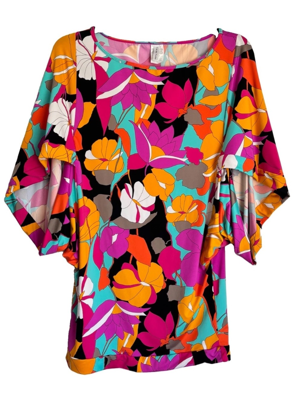 Trina Turk Floral Swim Cover Up Tunic Mini Dress Pink Pink Yellow